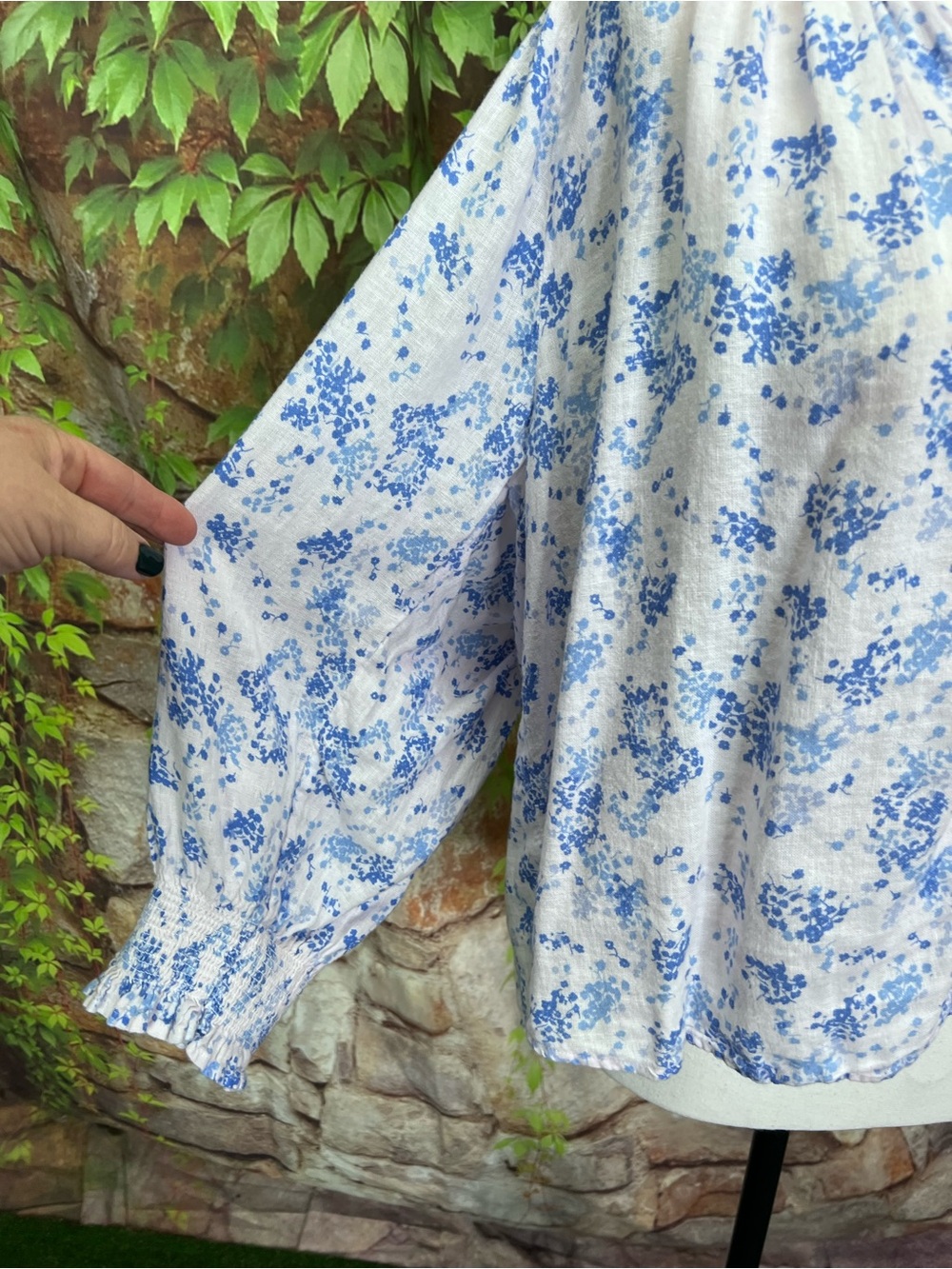 RAILS Blush and Blue Ruffle Cuff Button Front Floral Cottagecore Blouse, XXL - Picture 3 of 12